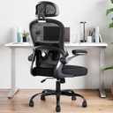 Ergonomic Office Chair,Ultra Thick Office Desk Chair with Adjustable Lumbar Support and Headrest,Spring Cushion,Rocking Function,Flip-up arms,Mesh Computer Chair for Home Office,Black