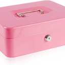 KYODOLED Large Metal Cash Box with Money Tray and Lock,Money Box with Cash Tray,Cash Drawer,9.84"x 7.87"x 3.54" Pink Large