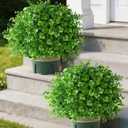 florisso 2 Pack Artificial Boxwood Topiary Trees, UV-Resistant Faux Realistic Greenery Potted Bushes with Pots for Front Door, Porch, Farmhouse, Garden Decor