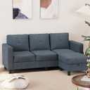 Shintenchi 76" Modern Upholstered Sectional Sofa, L-Shaped Couch with Storage Ottoman and Reversible Chaise for Living Room, Dark Gray Linen Fabric