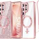 Meifigno Magnetic Case Designed for Samsung Galaxy S26 Ultra 6.9", [Compatible with MagSafe] [Removable Glitter Card & Wrist Strap], Surround Lens Protection Case for Galaxy S26 Ultra, Rose Gold