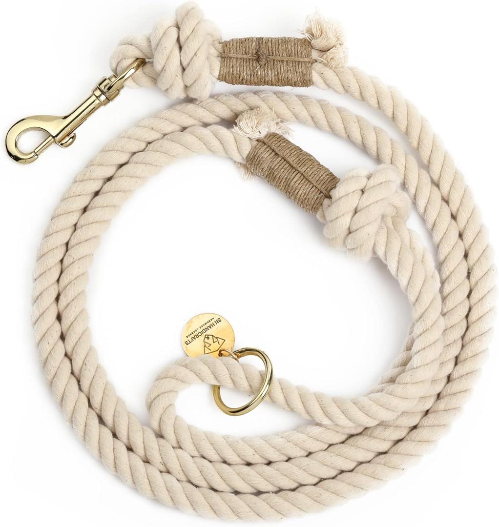 Handmade Rope Leashes for Small Dogs - 5FT Organic Cotton Natural Braided Dog Leash
