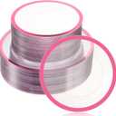Wesiti 100 Pcs Clear Plastic Plates Disposable Dinnerware Set Includes 50 Dinner Plates 10.25 '', 50 Dessert Plates 7.5 '', Cake Salad Dessert Plates for Wedding Birthday Holiday Parties (Pink Rim)