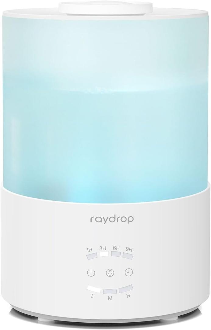 raydrop Humidifiers for Bedroom, 3.0L Cool Mist Humidifiers for Large Room & Home, Top Fill Air Humidifier for Baby Nursery & Plants, Essential Oil Diffuser with Color Lights, Timer, Auto Shut-Off (White)