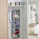 Large-Sized Hanging Shoe Organizer 8-Shelf, Hanging Closet Organizer with 8 Side Pockets, Wider Hanging Shelves for Storage Shoes Clothes 9" W x 11.8" D x 48" H, Grey