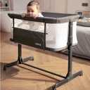 AMKE Baby Bassinet, Bedside Sleeper with Adjustable Height & Breathable Mesh, Portable Bassinet with Wheels, Easy Fold Design - Newborn Crib with Drop Down Side for Infants up to 20 Lbs (Dark Grey)