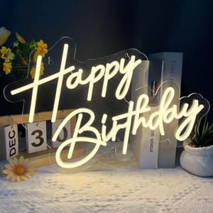 Happy Birthday Neon Sign for Wall Decor, 1712 Inch Warm White LED Neon Light Signs, Art Decoration Happy Birthday Neon Light Sign for All Birthday Party Decoration with 2 Pcs Pasters
