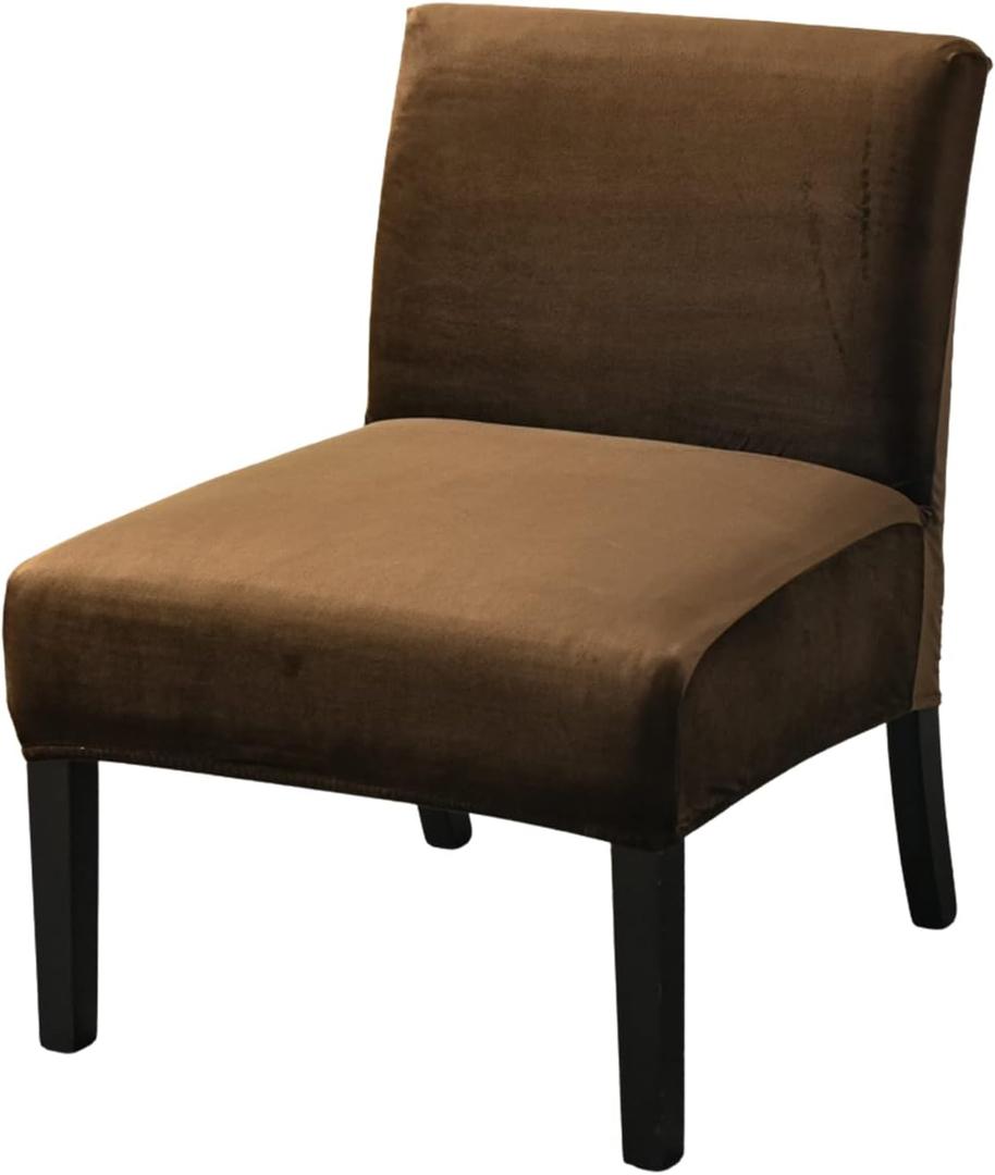Velvet Accent Chair Cover Slipcover, Armless Stretch Super Soft Thick Velvet Chair Slipcovers for Armless Chair Furniture Protector with Elastic Bottom, Pink (Velvet, Coffee)