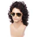 Kaneles Curly Long Wigs for Men 70s 80s Rocker Wig Dark Brown Halloween Cosplay Male Wig