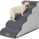 Dog Stairs Ramp for High Beds Up to 25" H - 5 Step Pet Stairs for Small to Large Dogs, 35D Foam Dog Steps for Couch with Non-Slip Bottom Grey