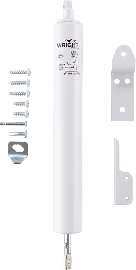 Wright Products Light Duty Screen Door Closer with Head Jamb Bracket  Pneumatic Door Closer, Adjustable Closing Speed, and Hold-Open Washer (Transitional, White)