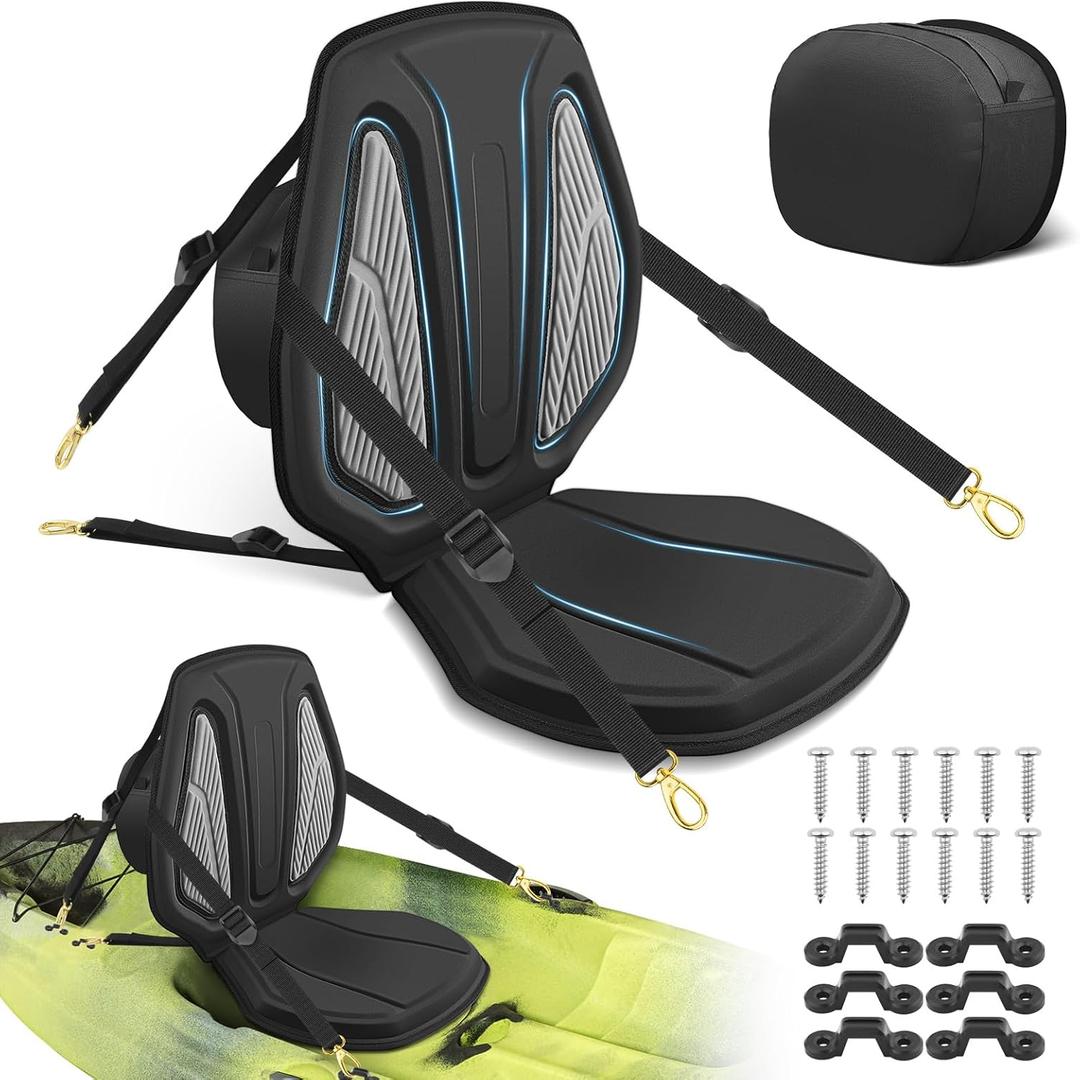 Vashly Kayak Seat with Back Support Universal Thicken Cushion Paddle Board Seat with Storage Bag for Sit-on-Top Kayak, Inflatable Kayaks, SUP, Tandem Kayaks (Strap Security: 6 Adjustable Straps) (Pack of 1 Black/Gray)