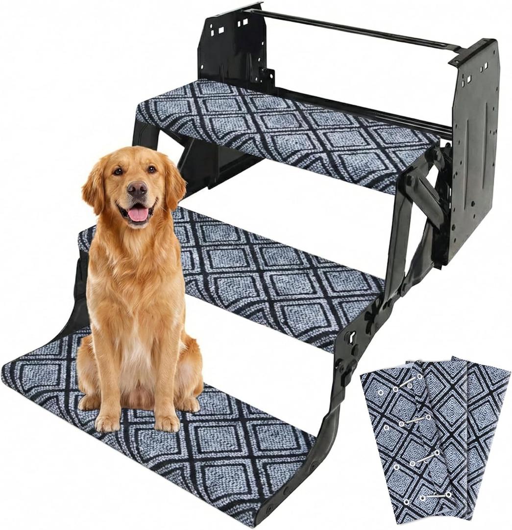 CircleRoad RV Step Covers 22 Inch 3 Pack Diamond RV Stair Covers Wrap, Best Fits 8-11" Deep Camper Stairs, RV Step Rugs Gray-Black, Kid & Pet Friendly