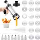 Professional Churro Maker Machine with 16 Discs & 8 Nozzles, Cookie Press Gu-n Kit, Multi-Function Cookie & Dough Press for DIY Dessert Making Decorating Baking Supplies