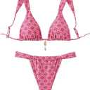 Women's 2 Piece Leopard Floral Bathing Suit Wireless Triangle Swimsuit High Waisted Bikini Sets L Pink