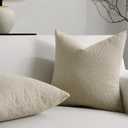 Throw Pillow Covers 18 x 18 Inch Set of 2, Beige Decorative Accent Solid Boucle Textured Pillow Cover, Cozy Neutral Cushion Pillow Cases for Living Room, Sofa, Chair, Bedroom, Home Decor