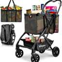 Upgraded Folding Shopping Cart with Wheels, 75Lbs Collapsible Grocery Cart with Removable Basket&360 Wheels, One-Click Folding, Personal Portable Shopping Cart for Groceries, Laundry, Camping