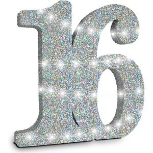 16th Birthday Decorations 30cm Silver Glitter Number 16 Sign Decorations,16th Centerpieces for Table,Number 16 Table Topper Decor