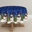 Horaldaily Christmas Tablecloth 7070 Inch Round, Winter Snowman Trees Blue Washable Seasonal Table Cover for Party Picnic Dinner Decor