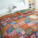 Cotton Throw Boho Blanket for Couch Bed,Cotton Quilted Boho 80''x90'' Muslin Blankets Travel Mexican Super Soft Blanket (T-ethnic Style)