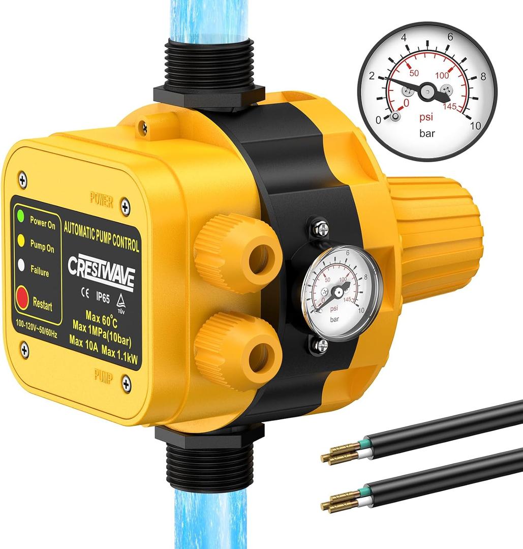 Smart Pressure Switch with Gauge for Well Pump, 110V-120V Automatic