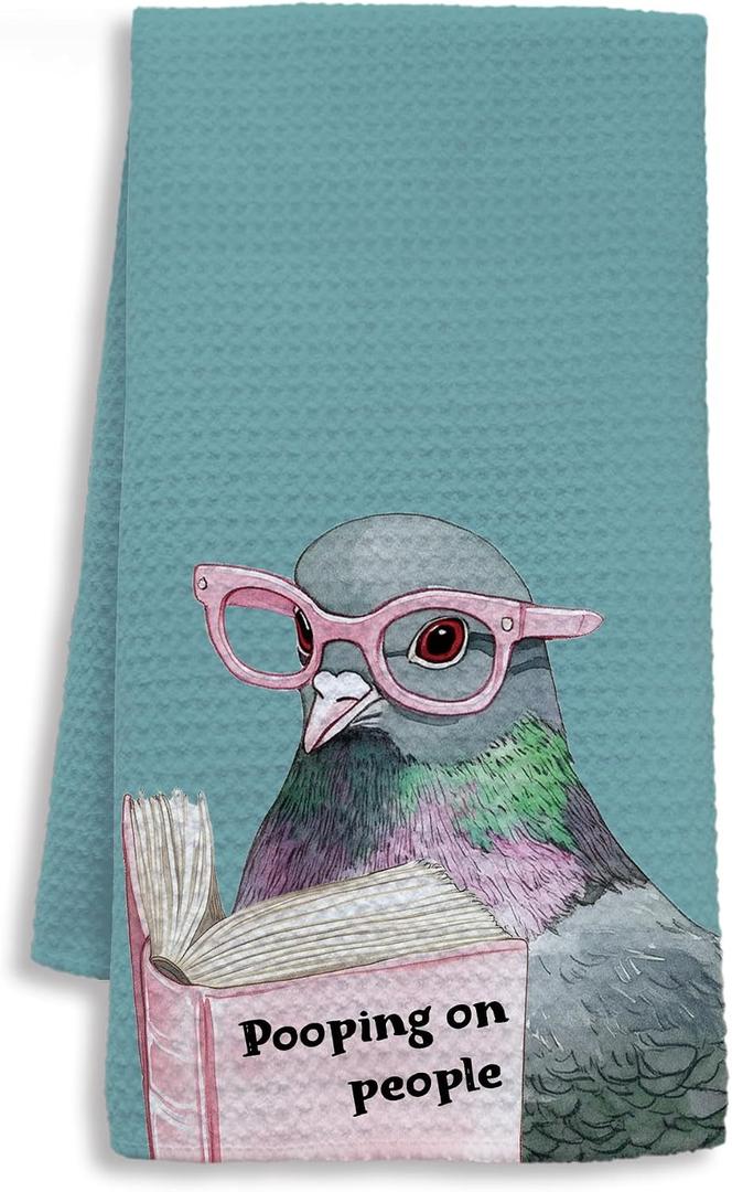 2 x Funny Pigeon Bathroom Hand Towels, Funny Bathroom Decor, Pooping on People Humorous Bird Hand Towels for Toilet Guest Bath Washroom Decor, 16x24 Inch - Dark Teal