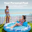 SLOOSH Inflatable Tanning Pool Lounger Float, 72" x 56" Pool Floats Adult with Pillow, 4 in 1 Round Suntan Tub Raft Floatie,Sunbathing Bed Lounge for Water Blow Up Ball Pit Party Gifts, Blue