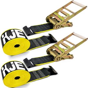 KJE Reflective 4Inch Ratchet Straps Heavy Duty with Flat Hook(2 Pack), 4" x 30' Ratchet Tie Down Strap 16,500 Lbs Max Break Strength, Cargo Straps for Truck, Flatbed Trailer