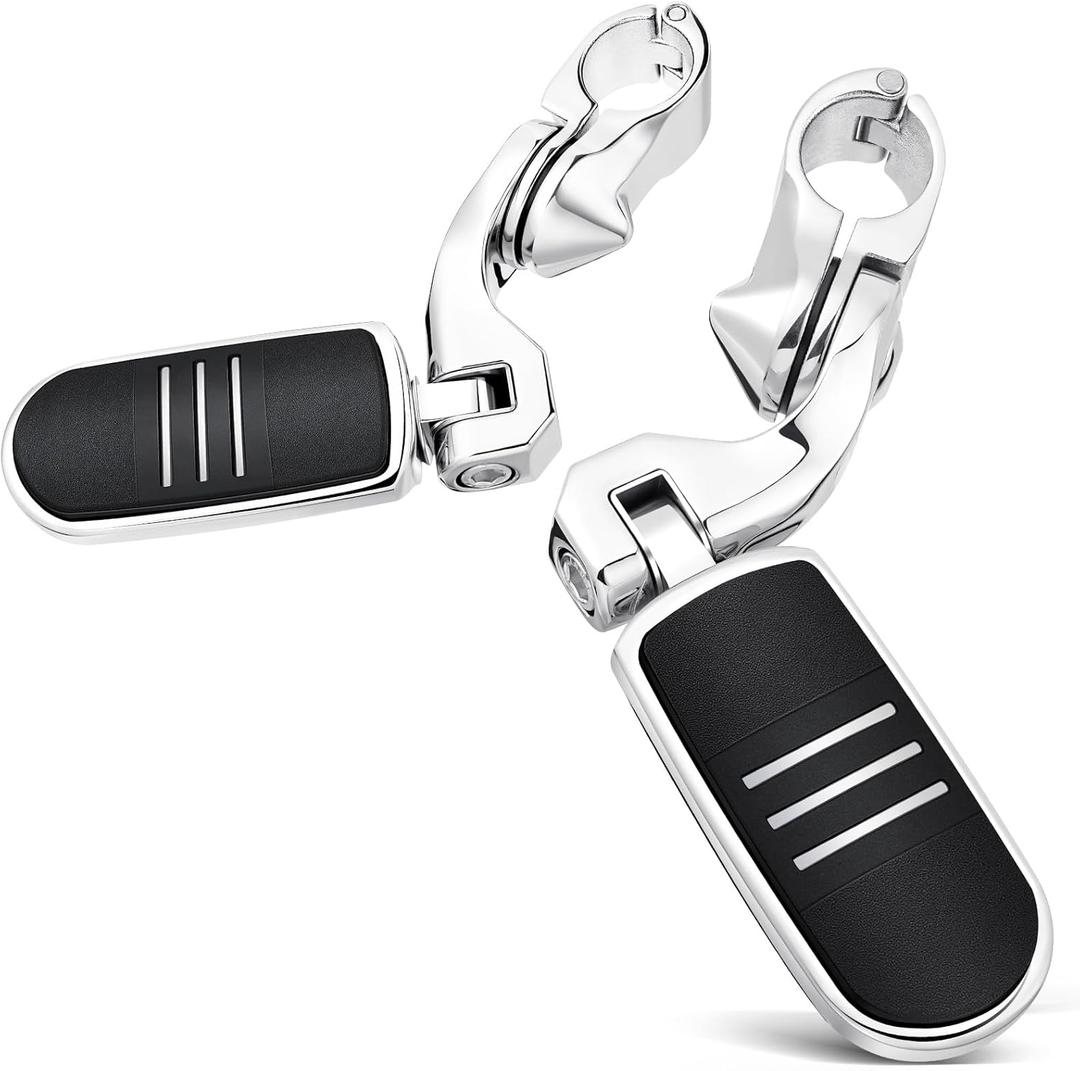 Benlari Motorcycle Adjustable Highway Footpegs Style 1 Chrome Short Angled Fit for Harley Touring Street Glide Softail Dyna Sportster fits 1"(25mm) 1-1/4"(32mm) Engine Guard