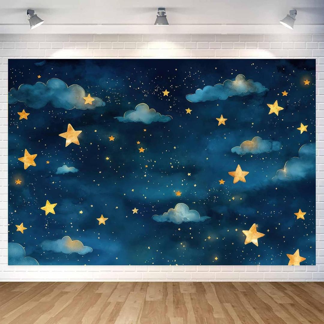 Twinkle Twinkle Little Star Backdrop,Night Sky Photography Background,Gender Reveal Happy Birthday Newborn Baby Shower Party Supplies,Galaxy Starry Space Theme Decorations Photo Booth Props-5x3FT