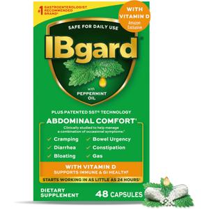 IBgard With Vitamin D, Peppermint Oil Capsules, Supports Immune and GI Health, 48 Capsules 