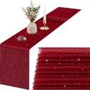 Tegeme 6 Pcs Burgundy Table Runner 12 x 72 Inch Red Rhinestone Glitter Table Runners Sequin Gauze Retro Sheer Rectangle Luxury Decor for Wedding Birthday Bridal Baby Shower Banquet