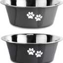 Stainless Steel Dog Bowls, Nonslip Rubber Bottom No Spill Proof Skid Metal Insulated Dog Bowls for Large Medium Small Breed Dogs (Grey, 6.6 Cups/53 OZ)