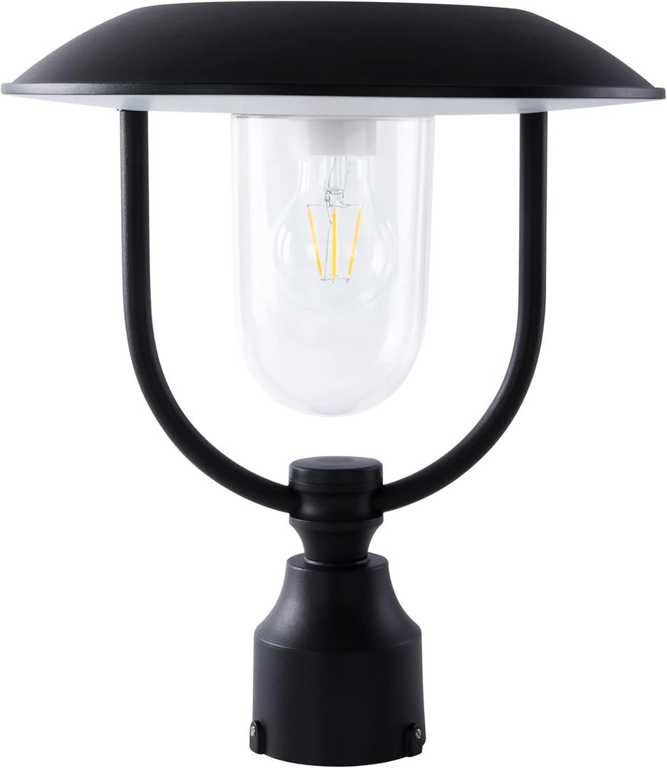 LUTEC Solar Lamp Post Light Outdoor, Dusk to Dawn Exterior Pole Lights Head for Pier and Pole Mount, Waterproof Black Solar Post Fixture for Garden, Patio, Pathway (1 Pack)
