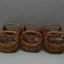 Hushee 6 Pcs Small Flower Girl Basket Small Wicker Basket with Handle and Waterproof Lining 6.7 x 6.5 x 4.3 Inch Rattan Tiny Easter Baskets for Wedding Flowers Sweets Gifts Picnic Storage Home Decor