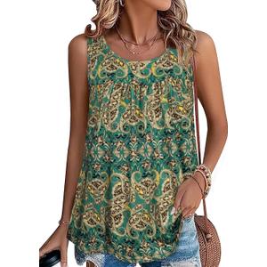 CHICGAL Womens Summer Tank Tops Sleeveless T Shirt Casual Loose Fit Tunic Blouses, X-Large, Green Paisley