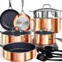 Deluxe DUXANO 14PC Healthy Pots and Pan With 9H Anti-scratch Coating, 2-Layer Non-Stick Ceramic&PFAS Free, Sensitively&Evenly Induction Cooking, Enhanced Flavor with Infrared Cookware, Dishwasher Safe (Copper)