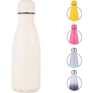 CaiCaiBaby 12OZ Insulated Water Bottle, Small Double Wall Stainless Steel Vacuum Bottle Re-usable Metal Thermo Flasks for School Sports Travel White