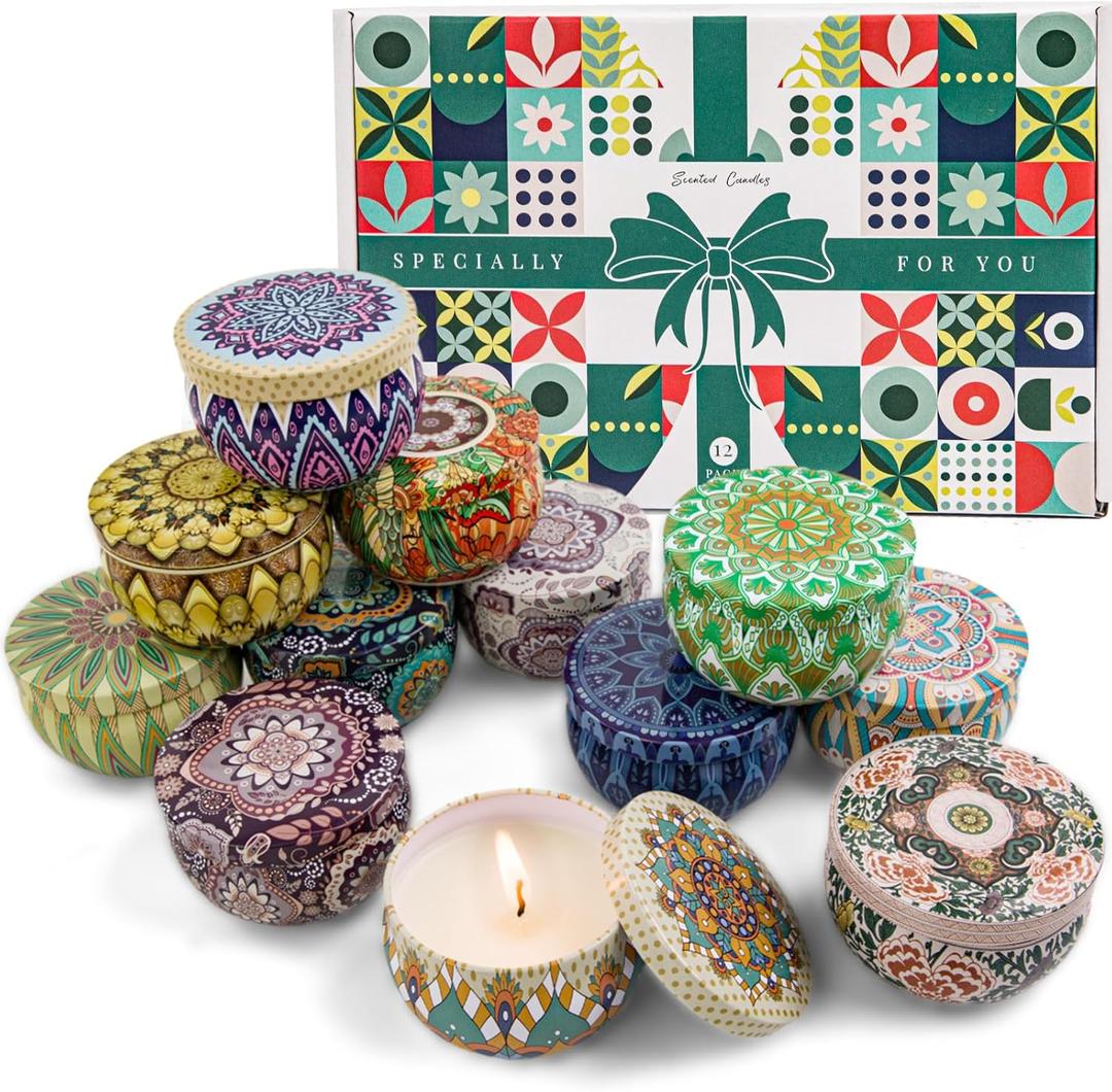 Christmas Scented Candles Gift Set, 12 Pack Candles for Home Scented, 21.12 oz Long Lasting Soy Wax Aromatherapy Candle Set with Gift Box, Christmas Gifts for Women