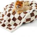 LE SURE Waterproof Puppy Blanket for Small Dogs - Washable Double Sided Dog Blankets with Warm Jacquard Shag and Soft Sherpa Fleece, Pet Cat Blanket for Couch Protection, 3D Textured Checks, Brown