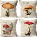 Vintage Decor Mushroom Throw Pillow Covers for Home Farmhouse, 18 x 18 Inch Spring Summer Cushion Case Decoration for Sofa Couch Set of 4