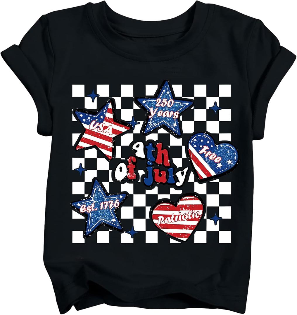 Boys 4th of July Shirt Kid 250th Anniversary Patriotic Tee Toddler America Flag Independence Day T-Shirts (3-10T) (Black)