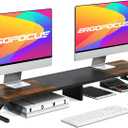 Dual Monitor Stand Riser, Large Wood Monitor Riser for 2 Monitors, Monitor Lift with Storage for Desk, Sturdy Wood & Steel Multi Screen Stand, Desktop Organizer Monitor Stand for Computer (Rustic Brown+Black)