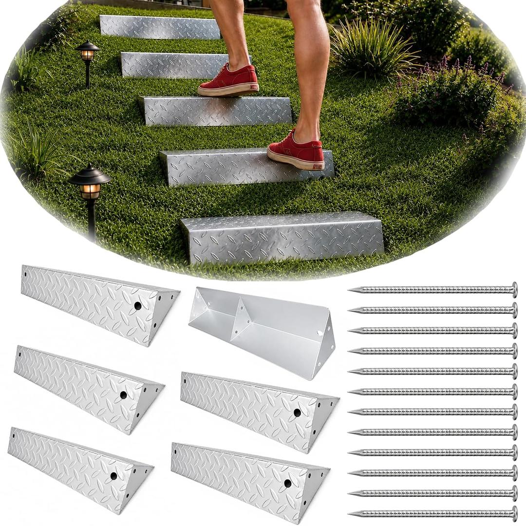 Outdoor Stair Kit, 6 Zinc-Coated Garden Steps with 12 Stakes