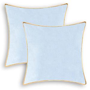 CaliTime Throw Pillow Covers Pack of 2 Super Soft Faux Suede Gold Piping Edge Accent Cushion Cases for Couch Bed Sofa Farmhouse Decorative 18 X 18 Inches Light Blue
