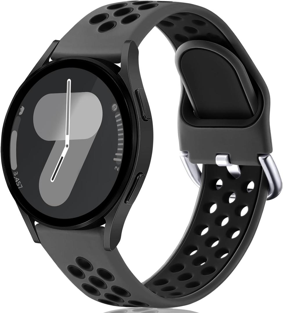 Lerobo for Galaxy Watch 7 Band Compatible with Samsung Galaxy Watch 6 5 4 Band 44mm 40mm/Galaxy Watch 6 Classic 47mm 43mm/Watch 4 Classic/Watch 5 Pro 45mm, 20mm Soft Silicone Sport Band for Men, Black (Large)