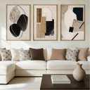Large Abstract Paintings Framed Neutral Canvas Prints Mid Century Modern Wall Art for Living Room Bedroom Bathroom 36x24 Inch 3 Piece (Neutral Black Gold)