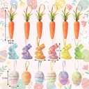 2 x 18PCS Easter Hanging Ornaments Set Colorful Foam Eggs Rabbits Glitter Carrots Decor for Easter Tree Home Party DIY Crafts