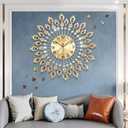 26.3 Inch Gold Large Wall Clock, Elegant 3D Modern Wall Clock with Dial Arabic Number, Non-Ticking Silent, Easy to Read, Suitable for Living Room, Kitchen, Bedroom, Office, Hotel