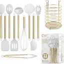 COOK WITH COLOR Silicone Cooking Utensils, Kitchen Utensil Set, Easy to Clean Silicone Kitchen Utensils, Cooking Utensils for Nonstick Cookware, Kitchen Gadgets Set with Holder, 10 Pieces (White)